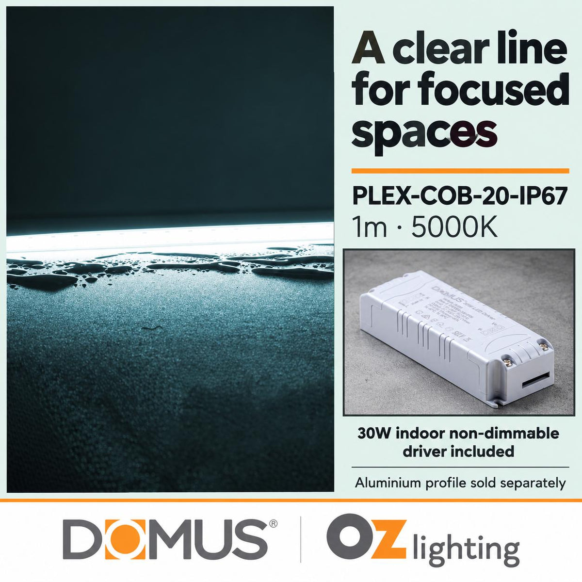 Domus PLEX 1 Metre 20W/m Cool White Outdoor Strip and Driver Bundle-Domus Lighting-Ozlighting.com.au