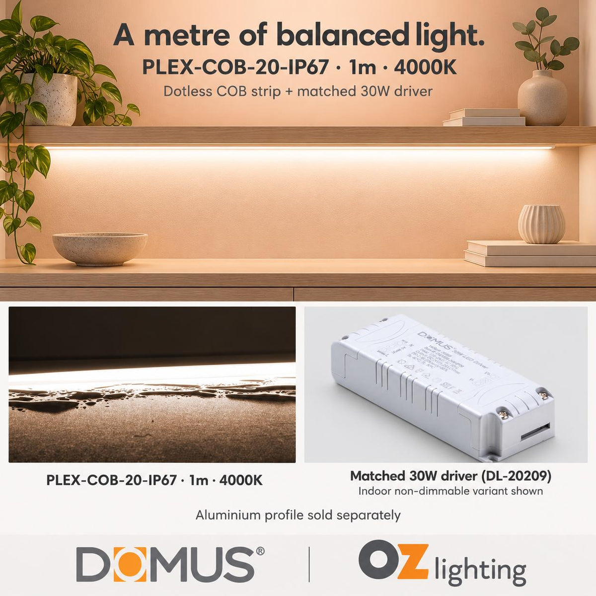 Domus PLEX 1 Metre 20W/m Neutral White Outdoor Strip and Driver Bundle-Domus Lighting-Ozlighting.com.au