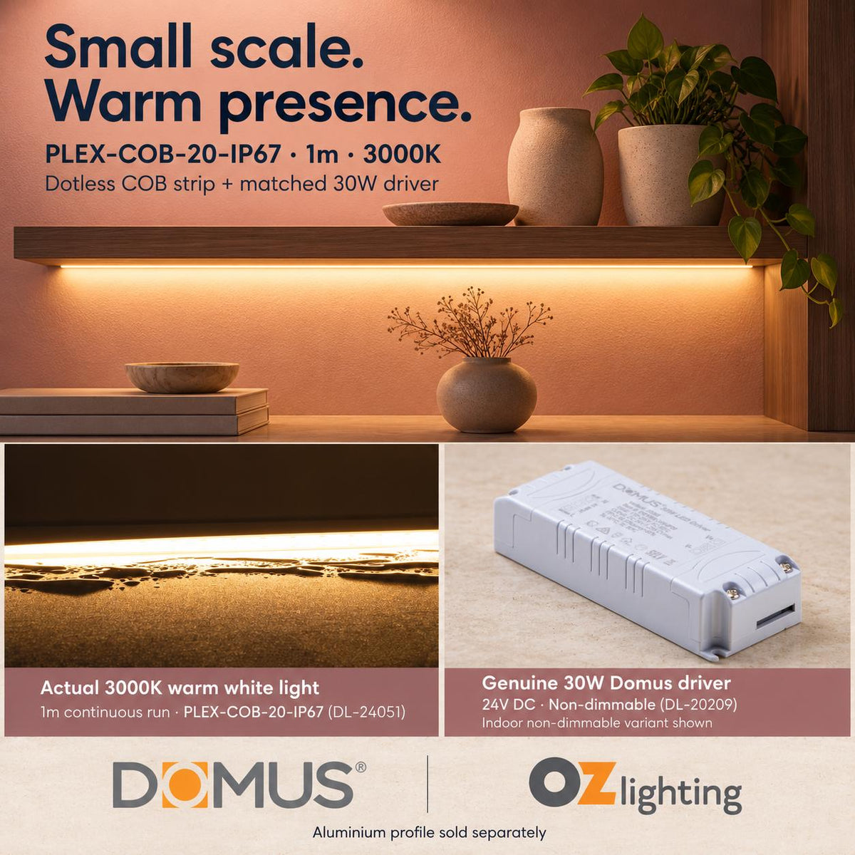 Domus PLEX 1 Metre 20W/m Warm White Outdoor Strip and Driver Bundle-Domus Lighting-Ozlighting.com.au