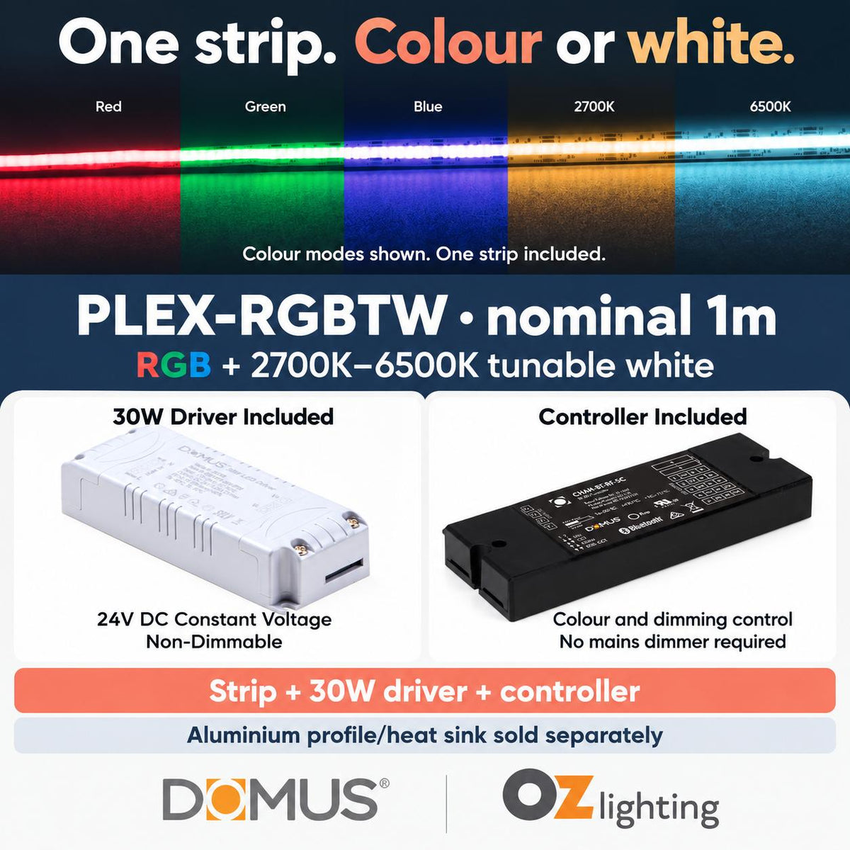 Domus PLEX 1 Metre 21W/m RGB + White Strip and Driver Bundle-Domus Lighting-Ozlighting.com.au