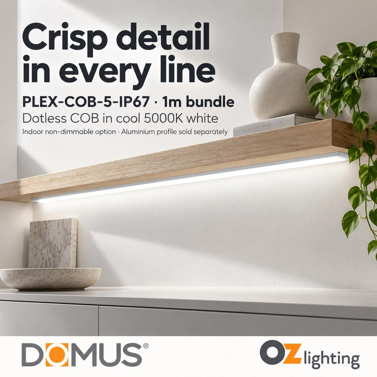 Domus PLEX-COB-5-IP67 1m 5000K LED strip and driver bundle — product benefit