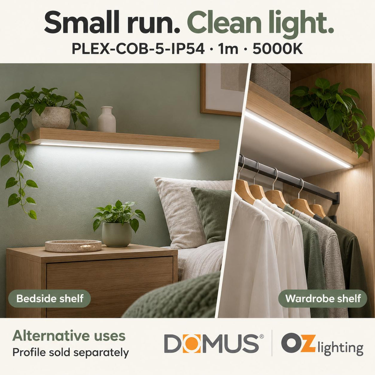 Domus PLEX-COB-5-IP54 1m 5000K LED strip and driver bundle — marketing