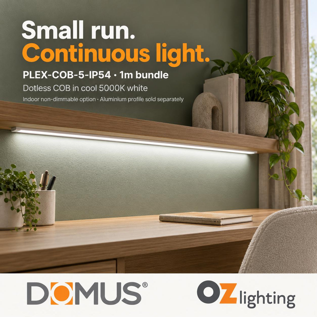 Domus PLEX-COB-5-IP54 1m 5000K LED strip and driver bundle — product benefit