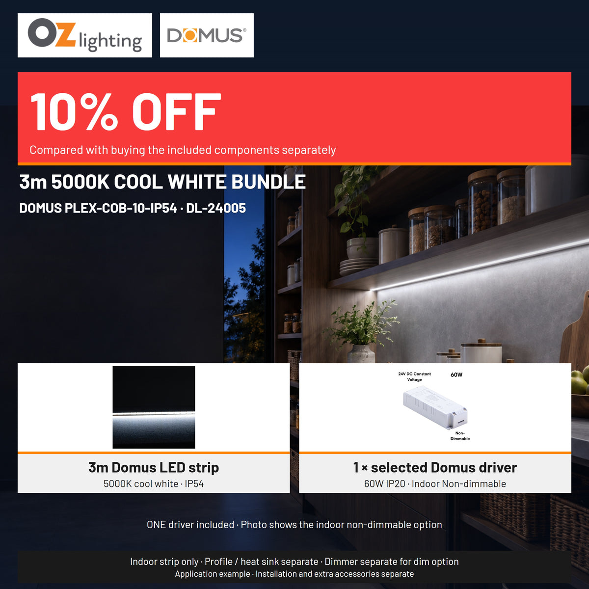 Domus PLEX 3 Metre 10W/m Cool White Strip and Driver Bundle-Domus Lighting-Ozlighting.com.au
