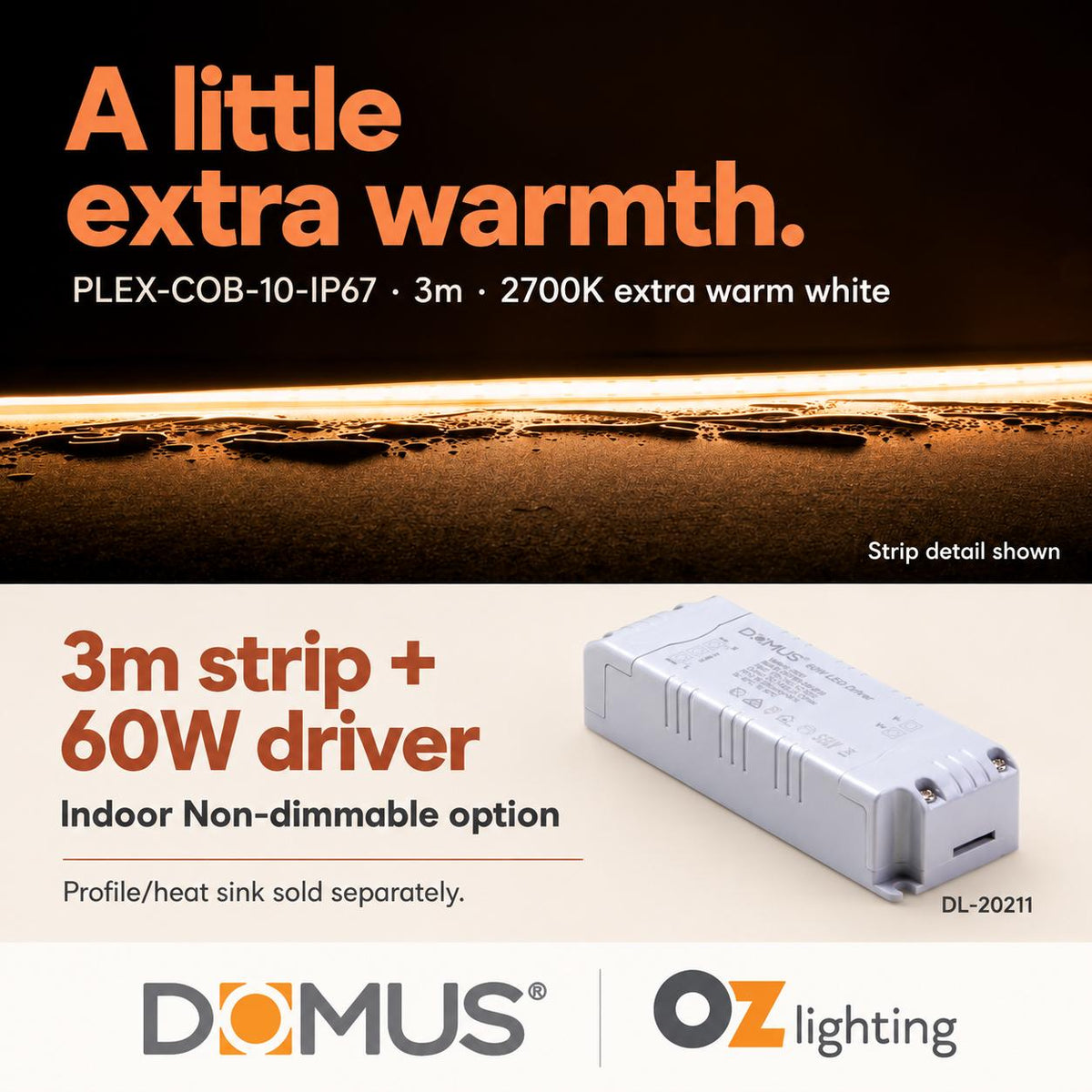 Domus PLEX 3 Metre 10W/m Extra Warm White Outdoor Strip and Driver Bundle-Domus Lighting-Ozlighting.com.au