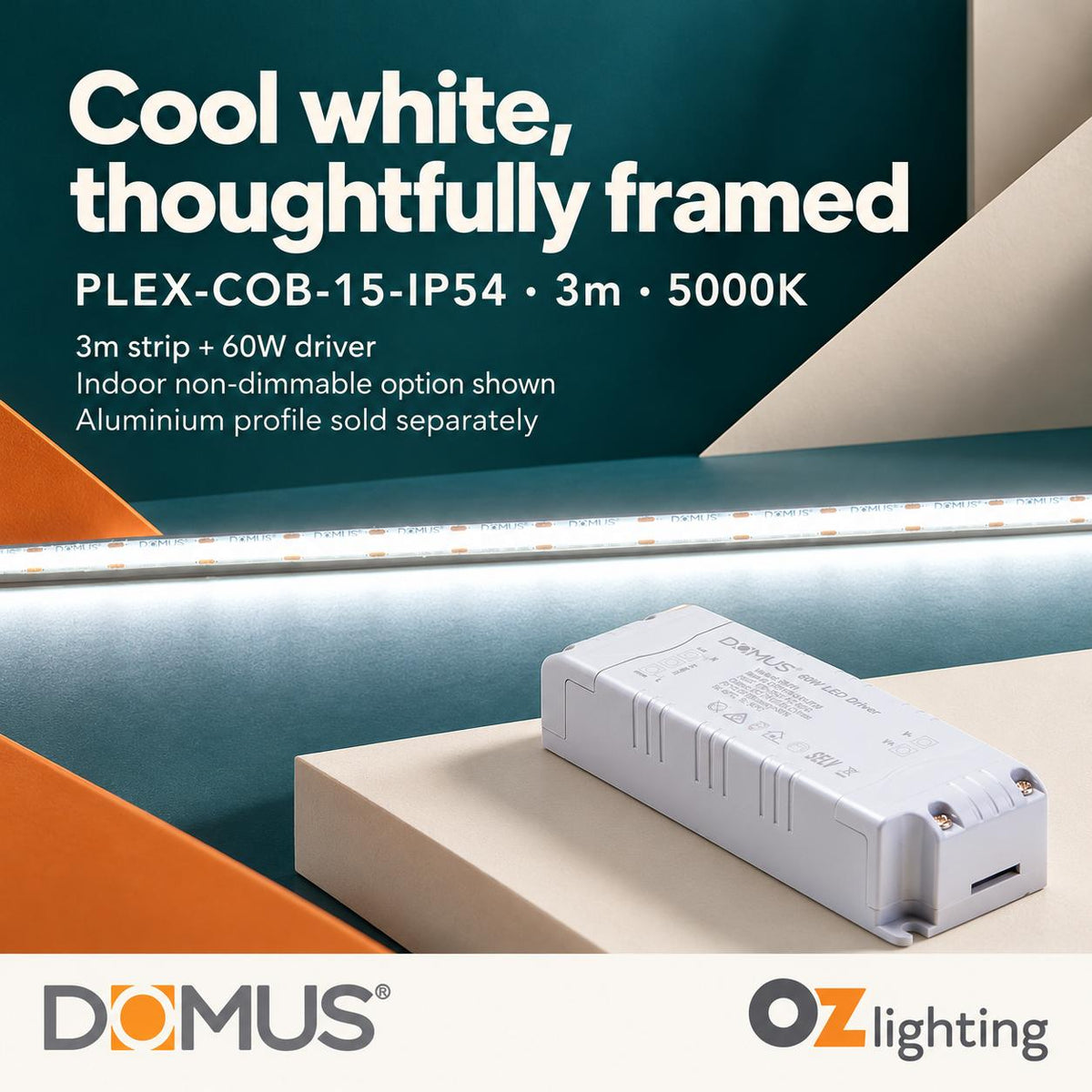 Domus PLEX-COB-15-IP54 3m 5000K LED strip and driver bundle — hero