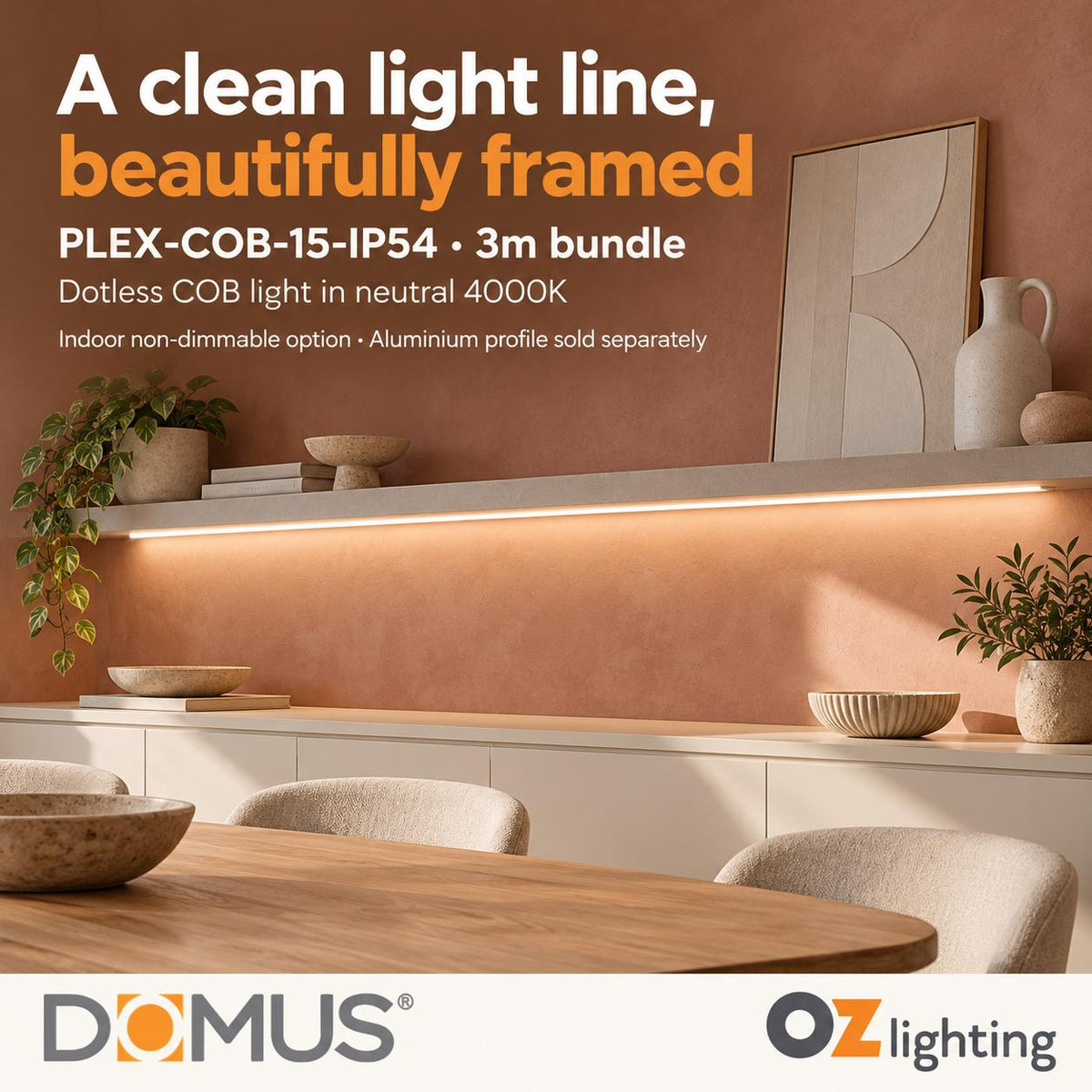 Domus PLEX-COB-15-IP54 3m 4000K LED strip and driver bundle — product benefit