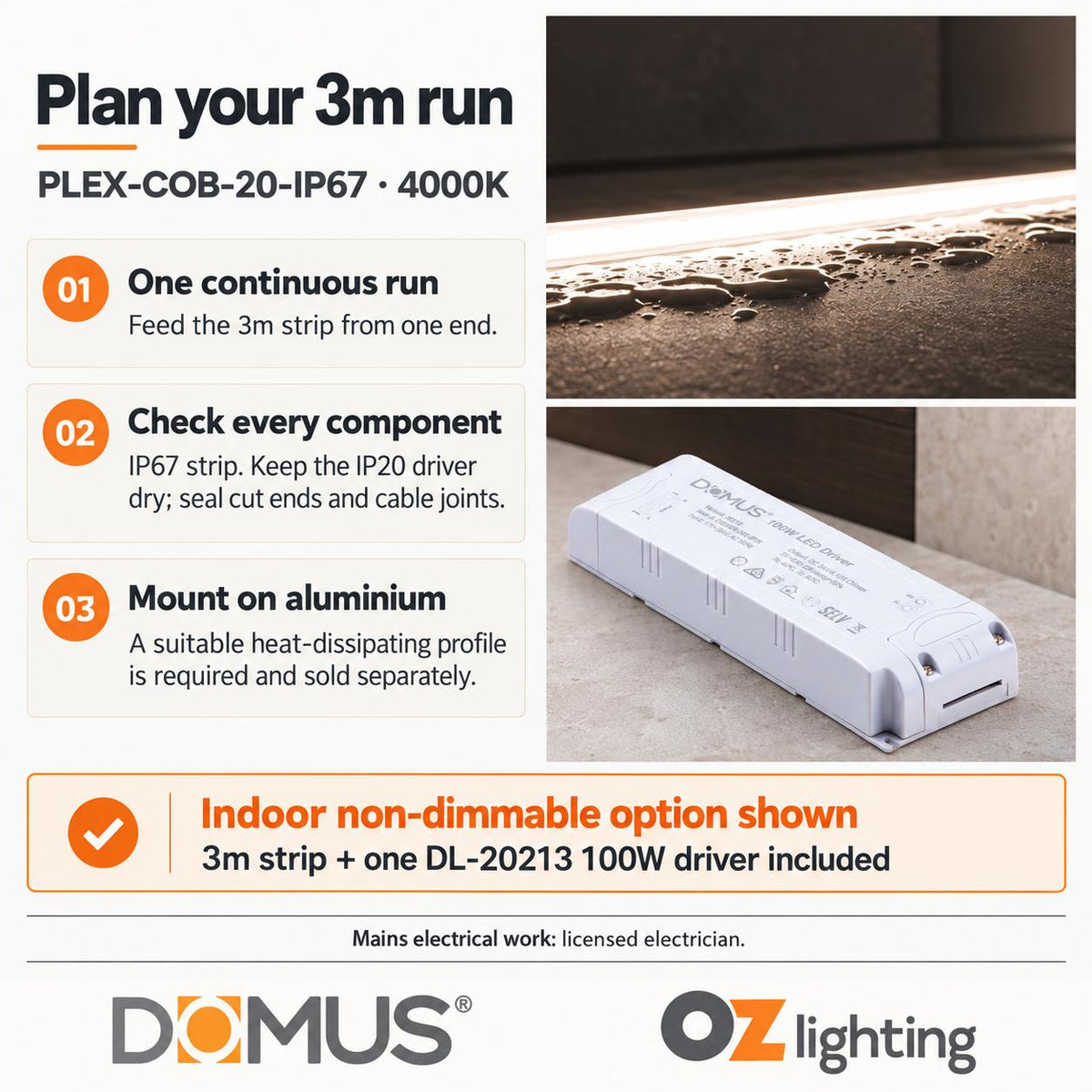Domus PLEX 3 Metre 20W/m Neutral White Outdoor Strip and Driver Bundle-Domus Lighting-Ozlighting.com.au