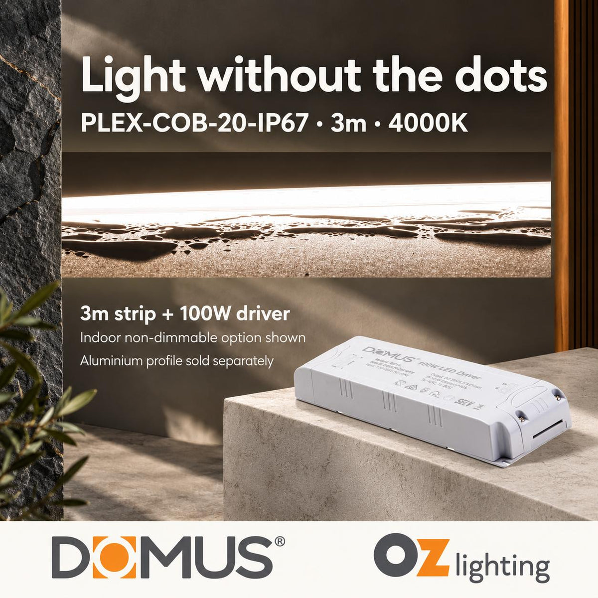Domus PLEX 3 Metre 20W/m Neutral White Outdoor Strip and Driver Bundle-Domus Lighting-Ozlighting.com.au