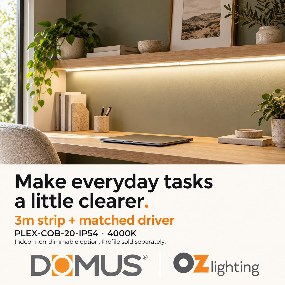 Domus PLEX 3 Metre 20W/m Neutral White Strip and Driver Bundle-Domus Lighting-Ozlighting.com.au