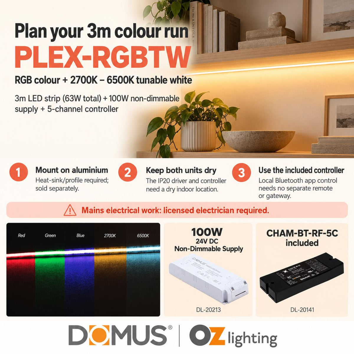 Domus PLEX 3 Metre 21W/m RGB + White Strip and Driver Bundle-Domus Lighting-Ozlighting.com.au