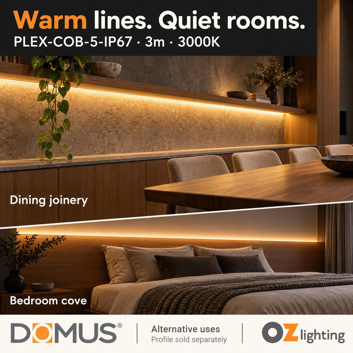 Domus PLEX-COB-5-IP67 3m 3000K LED strip and driver bundle — marketing
