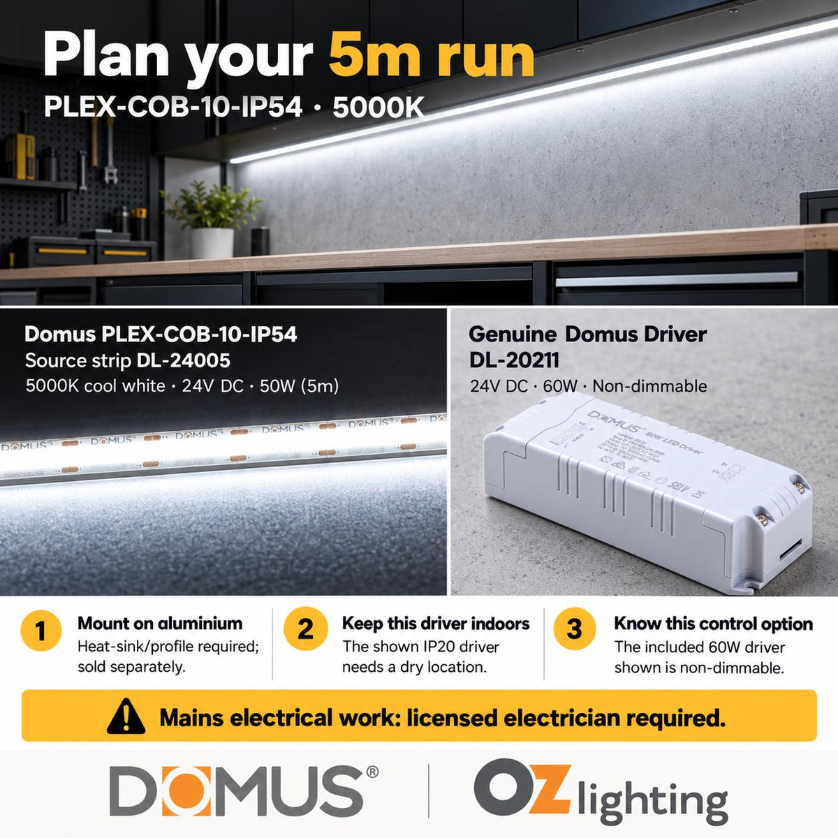 Domus PLEX 5 Metre 10W/m Cool White Strip and Driver Bundle-Domus Lighting-Ozlighting.com.au