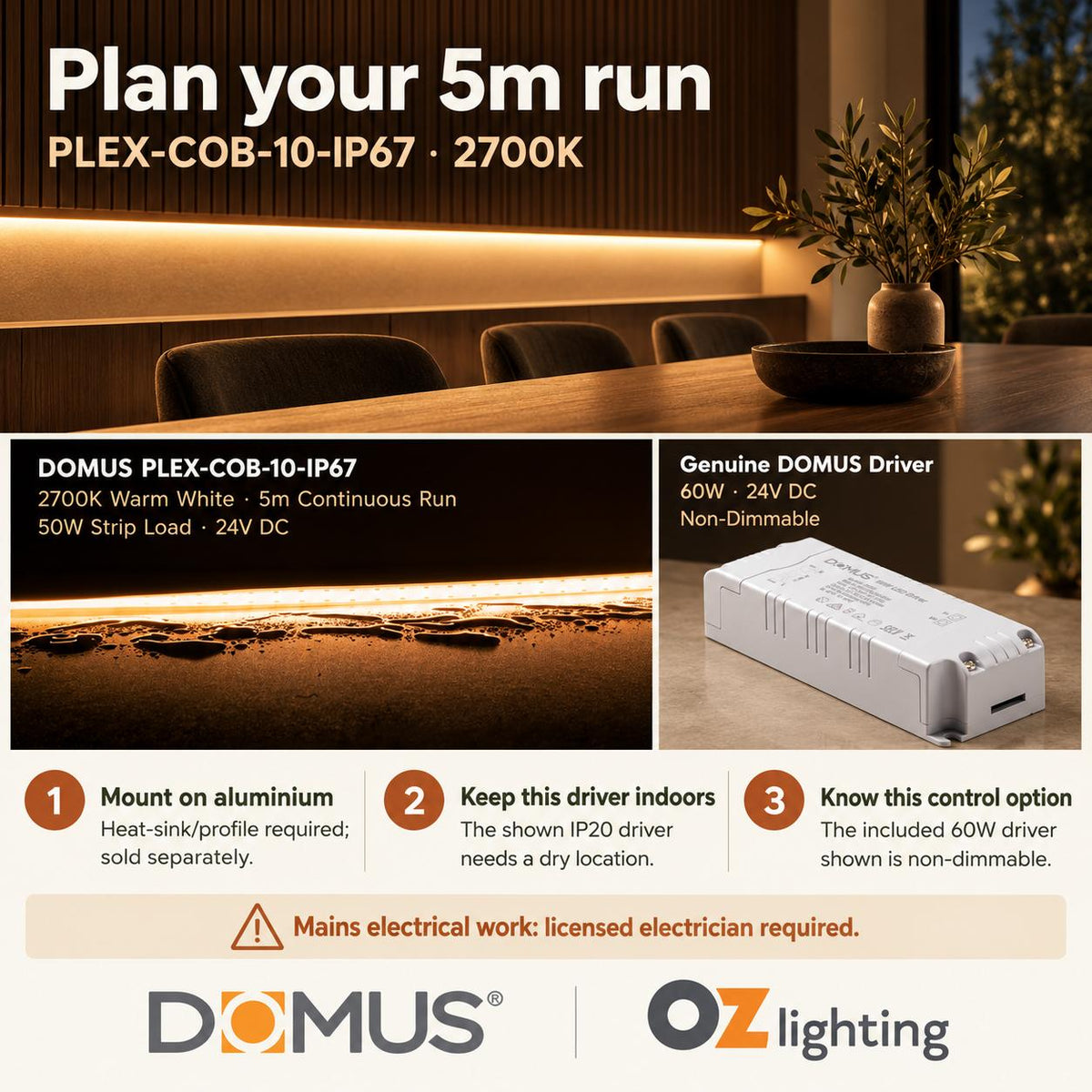 Domus PLEX 5 Metre 10W/m Extra Warm White Outdoor Strip and Driver Bundle-Domus Lighting-Ozlighting.com.au