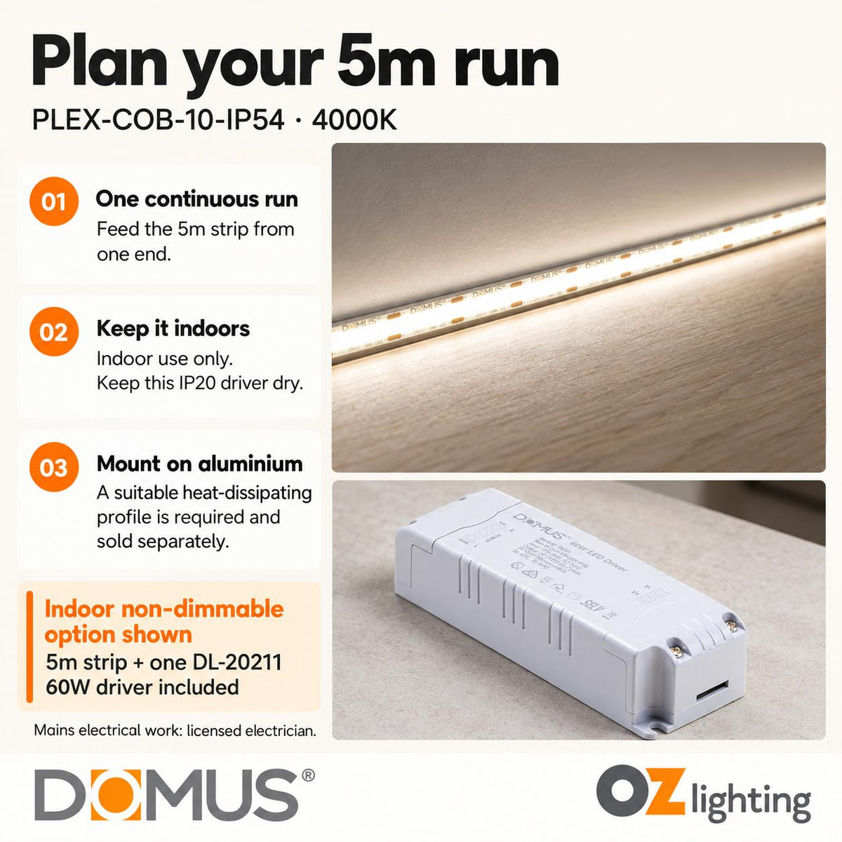 Domus PLEX 5 Metre 10W/m Neutral White Strip and Driver Bundle-Domus Lighting-Ozlighting.com.au