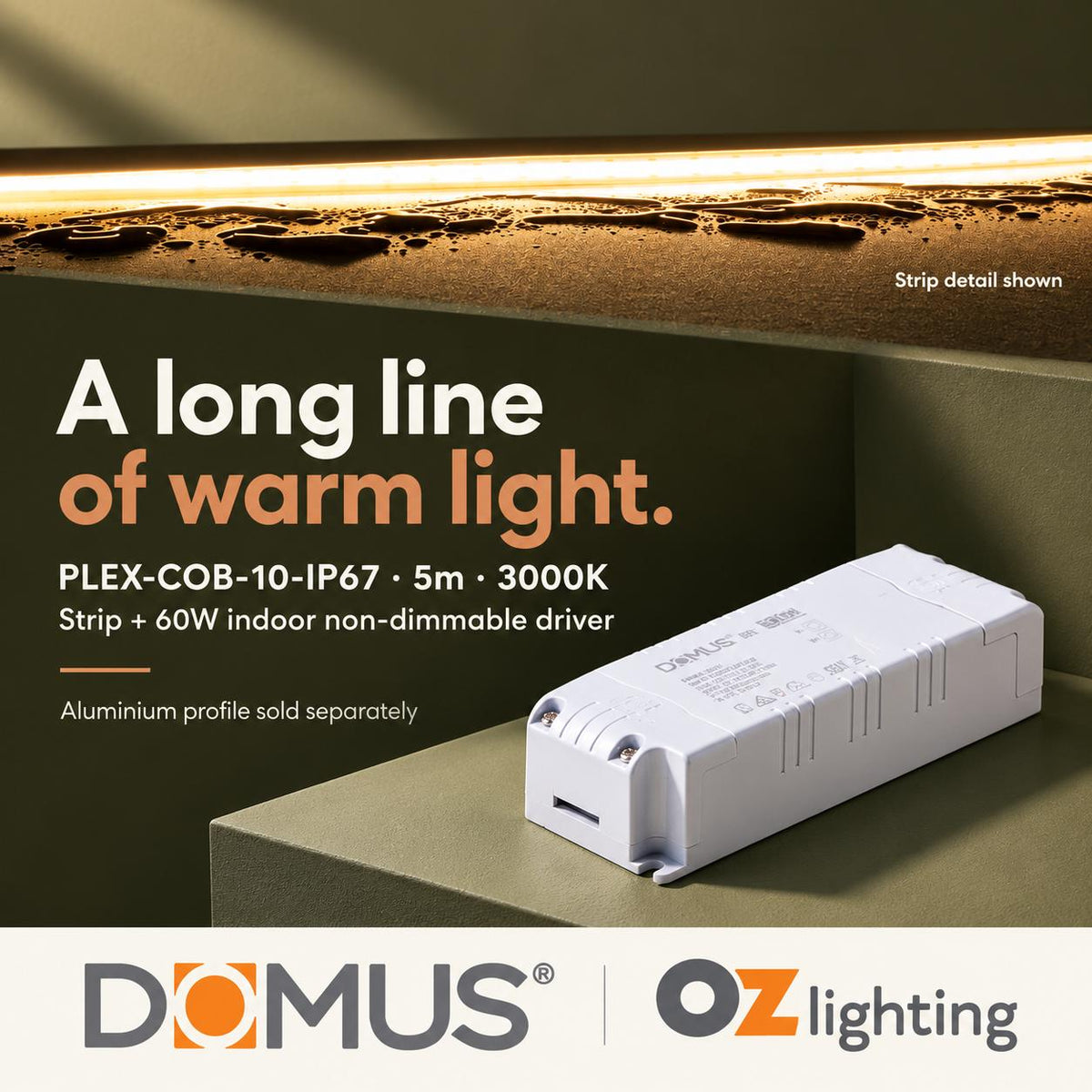Domus PLEX 5 Metre 10W/m Warm White Outdoor Strip and Driver Bundle-Domus Lighting-Ozlighting.com.au