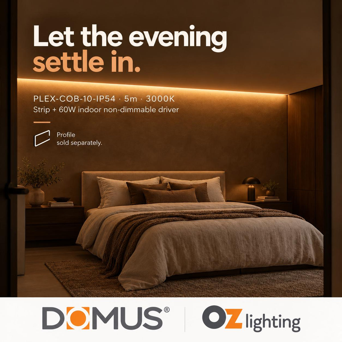 Domus PLEX-COB-10-IP54 5m 3000K LED strip and driver bundle — hero