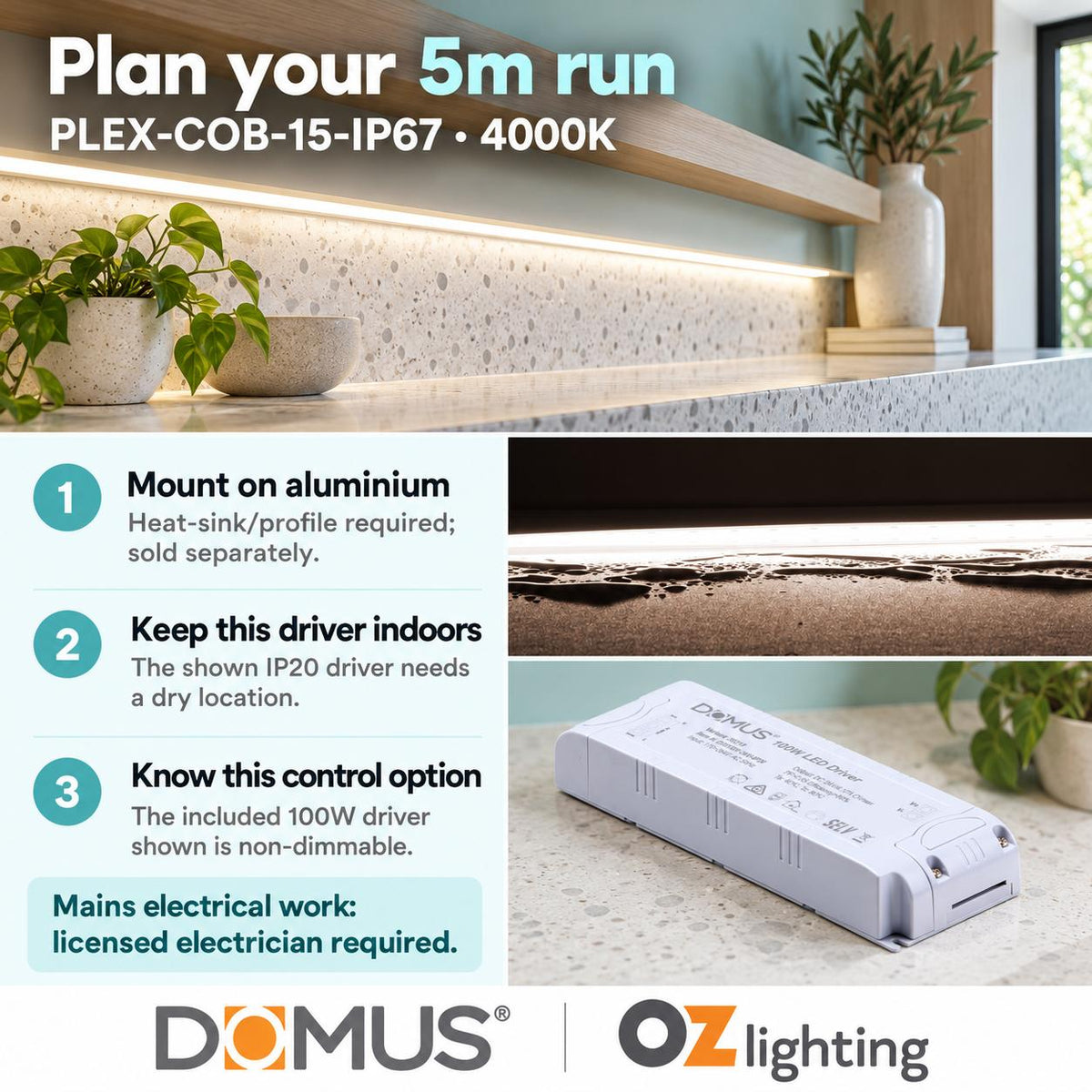 Domus PLEX 5 Metre 15W/m Neutral White Outdoor Strip and Driver Bundle-Domus Lighting-Ozlighting.com.au