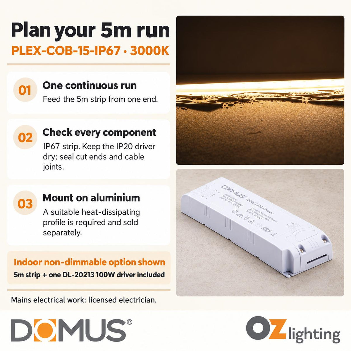 Domus PLEX 5 Metre 15W/m Warm White Outdoor Strip and Driver Bundle-Domus Lighting-Ozlighting.com.au
