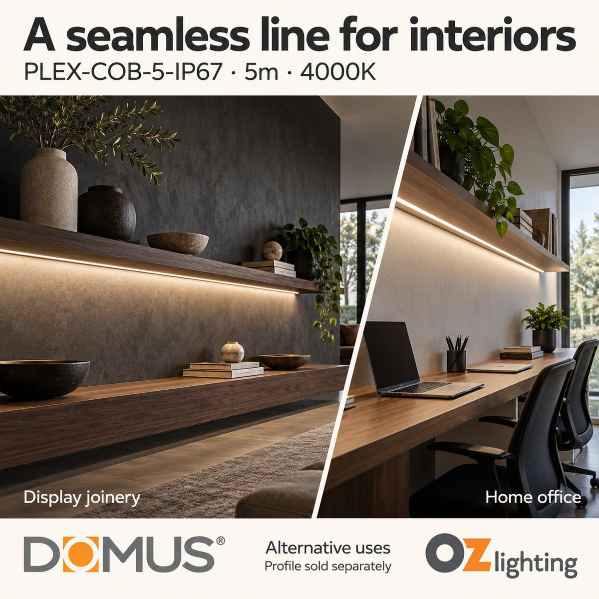 Domus PLEX-COB-5-IP67 5m 4000K LED strip and driver bundle — marketing