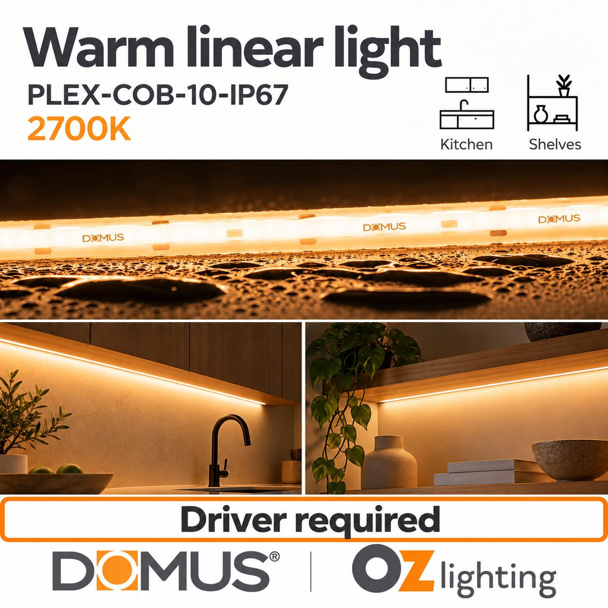 Domus PLEX-COB-10-IP67 LED Strip - 24V, Per Metre, IP67 - DRIVER REQUIRED-Domus Lighting-Ozlighting.com.au