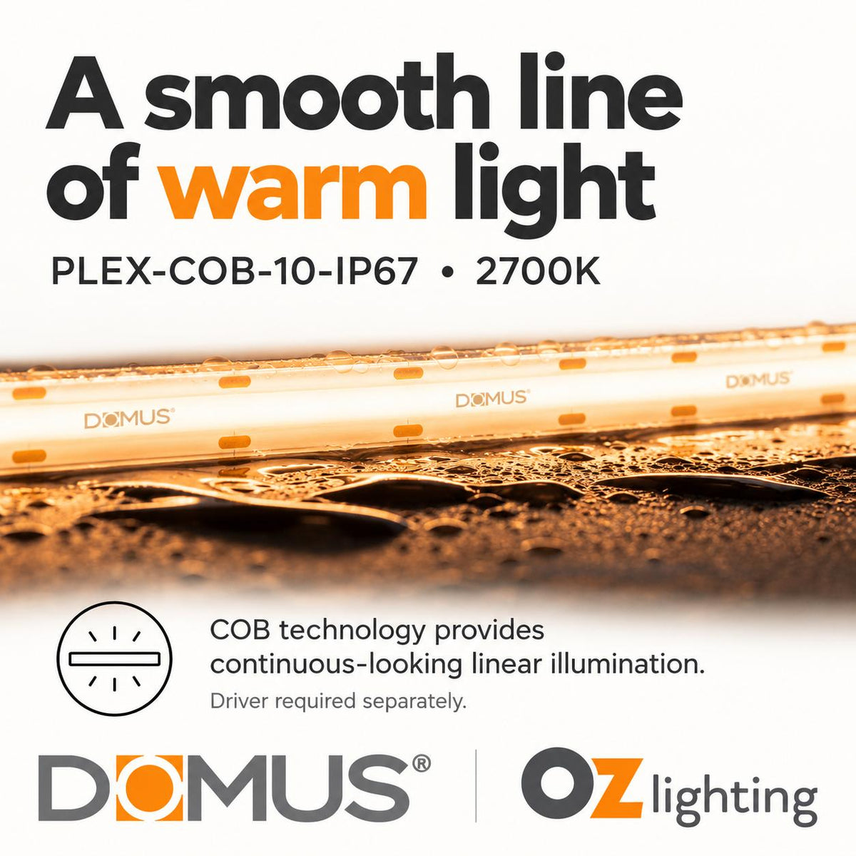 Domus PLEX-COB-10-IP67 LED Strip - 24V, Per Metre, IP67 - DRIVER REQUIRED-Domus Lighting-Ozlighting.com.au