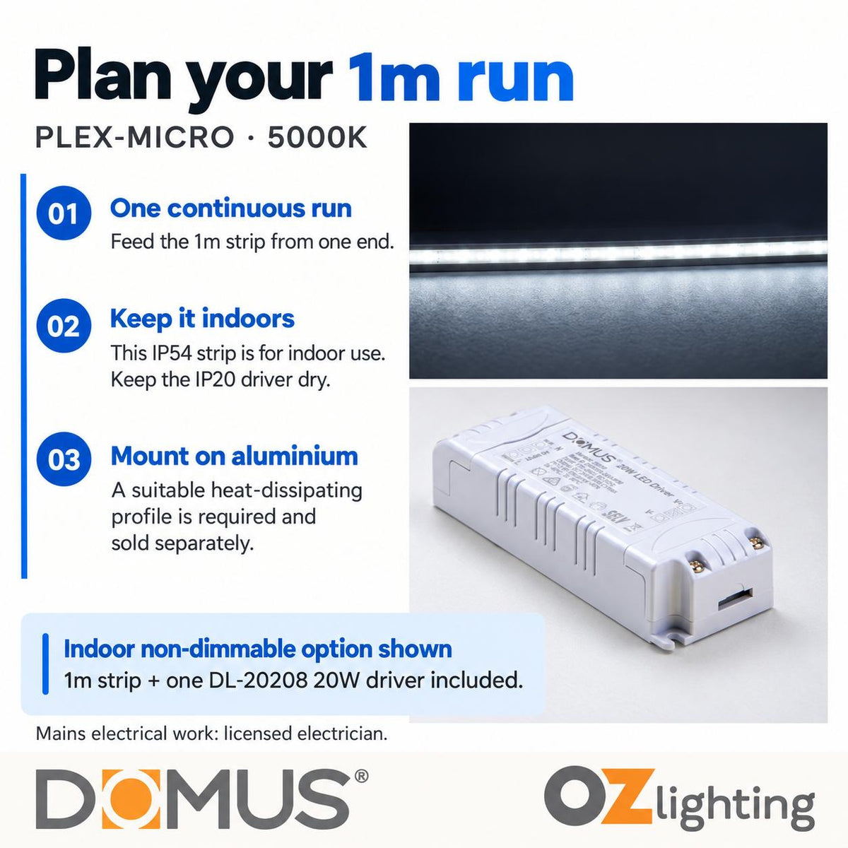 Domus PLEX Micro 1 Metre 8W/m Cool White Strip and Driver Bundle-Domus Lighting-Ozlighting.com.au