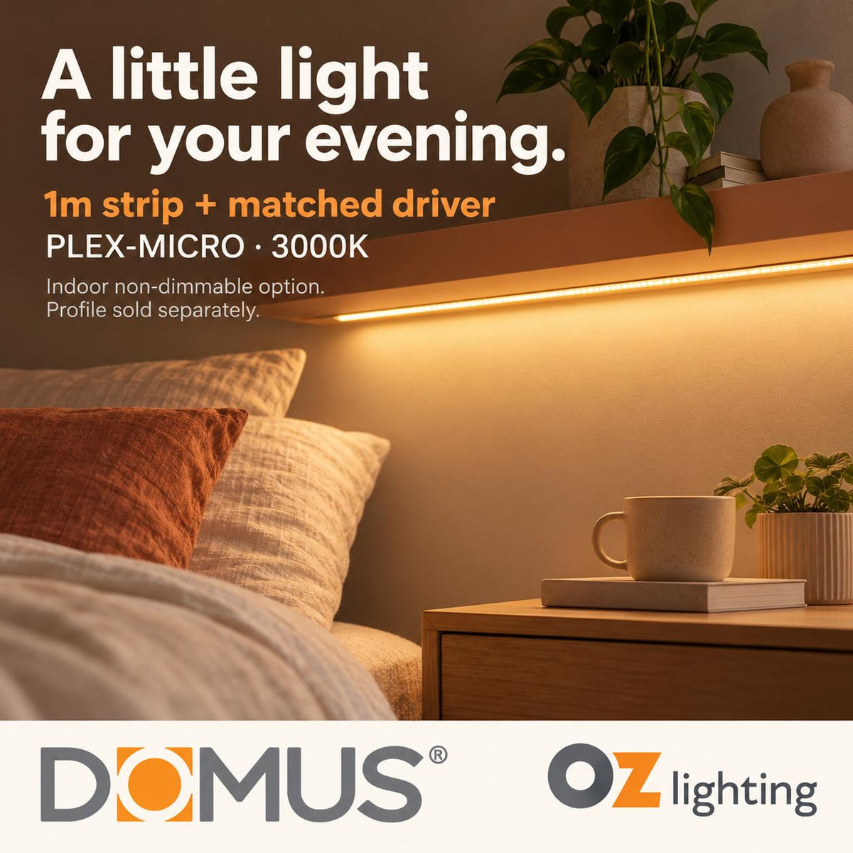 Domus PLEX Micro 1 Metre 8W/m Warm White Strip and Driver Bundle-Domus Lighting-Ozlighting.com.au