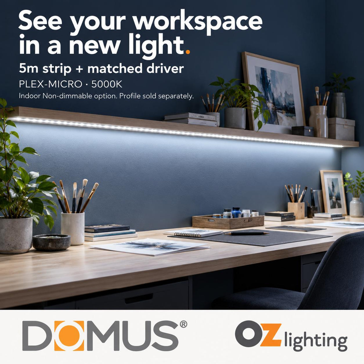Domus PLEX Micro 5 Metre 8W/m Cool White Strip and Driver Bundle-Domus Lighting-Ozlighting.com.au