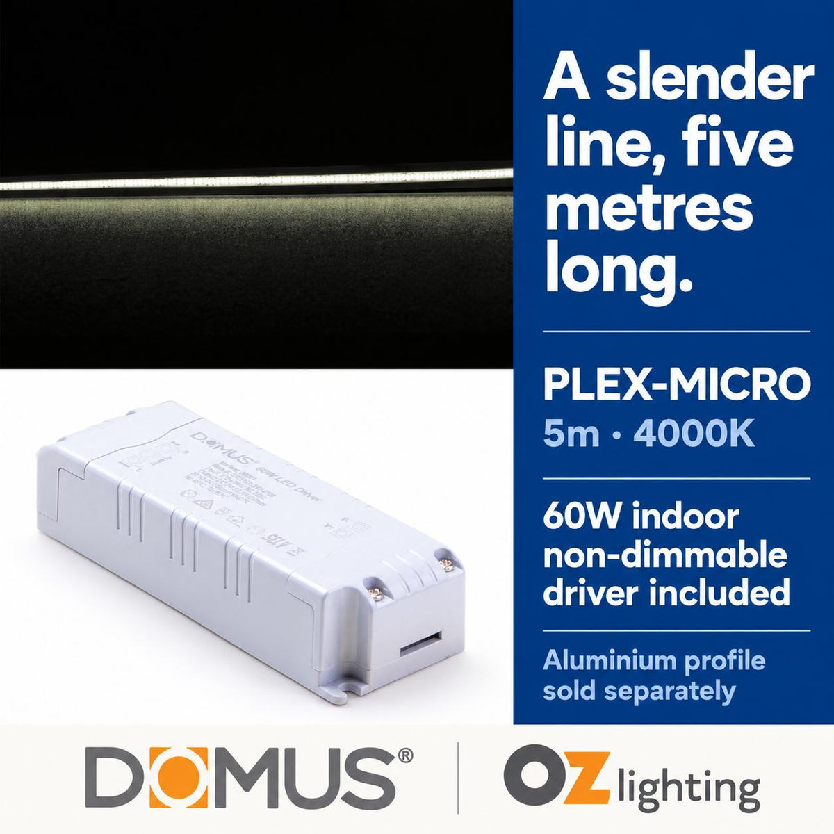 Domus PLEX Micro 5 Metre 8W/m Neutral White Strip and Driver Bundle-Domus Lighting-Ozlighting.com.au