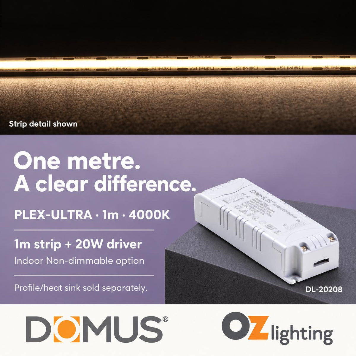 Domus PLEX Ultra 1 Metre 10W/m Neutral White Strip and Driver Bundle-Domus Lighting-Ozlighting.com.au