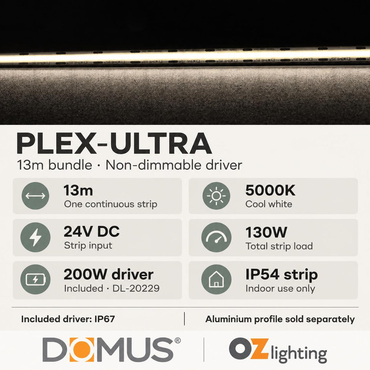 Domus PLEX Ultra 13 Metre 10W/m Cool White Strip and Driver Bundle-Domus Lighting-Ozlighting.com.au