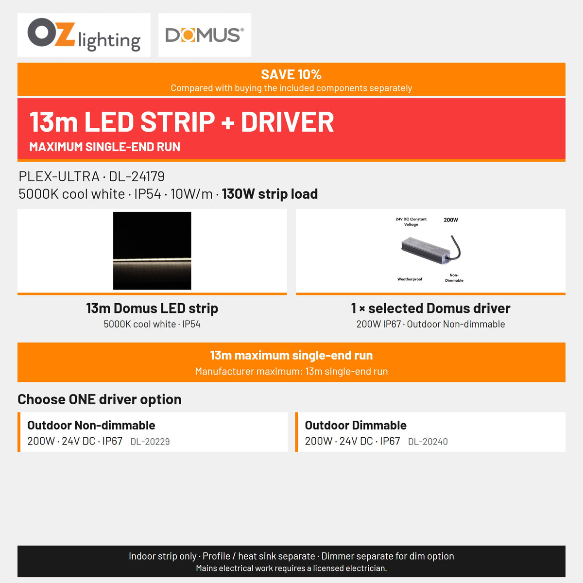 Domus PLEX Ultra 13 Metre 10W/m Cool White Strip and Driver Bundle-Domus Lighting-Ozlighting.com.au