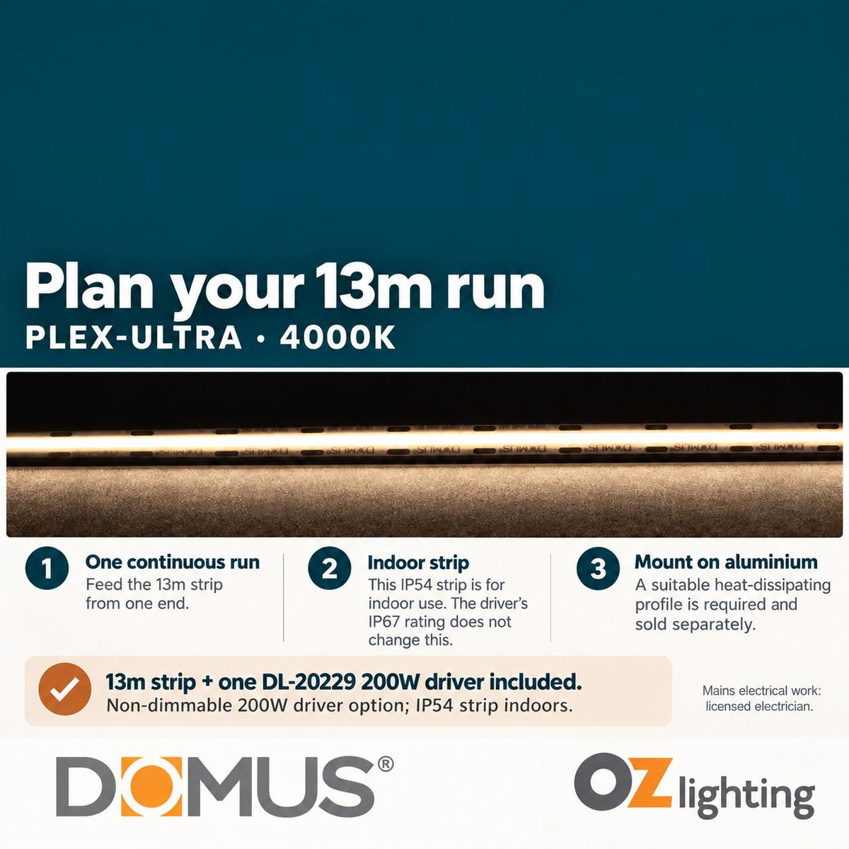 Domus PLEX Ultra 13 Metre 10W/m Neutral White Strip and Driver Bundle-Domus Lighting-Ozlighting.com.au
