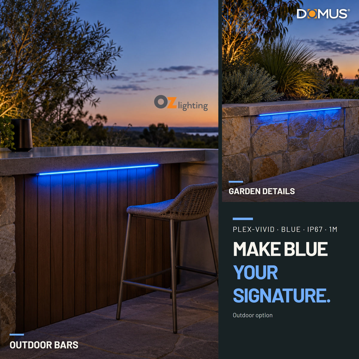 Domus PLEX-VIVID-IP67 LED Strip & Driver Bundle - Blue, 1m-Domus Lighting-Ozlighting.com.au