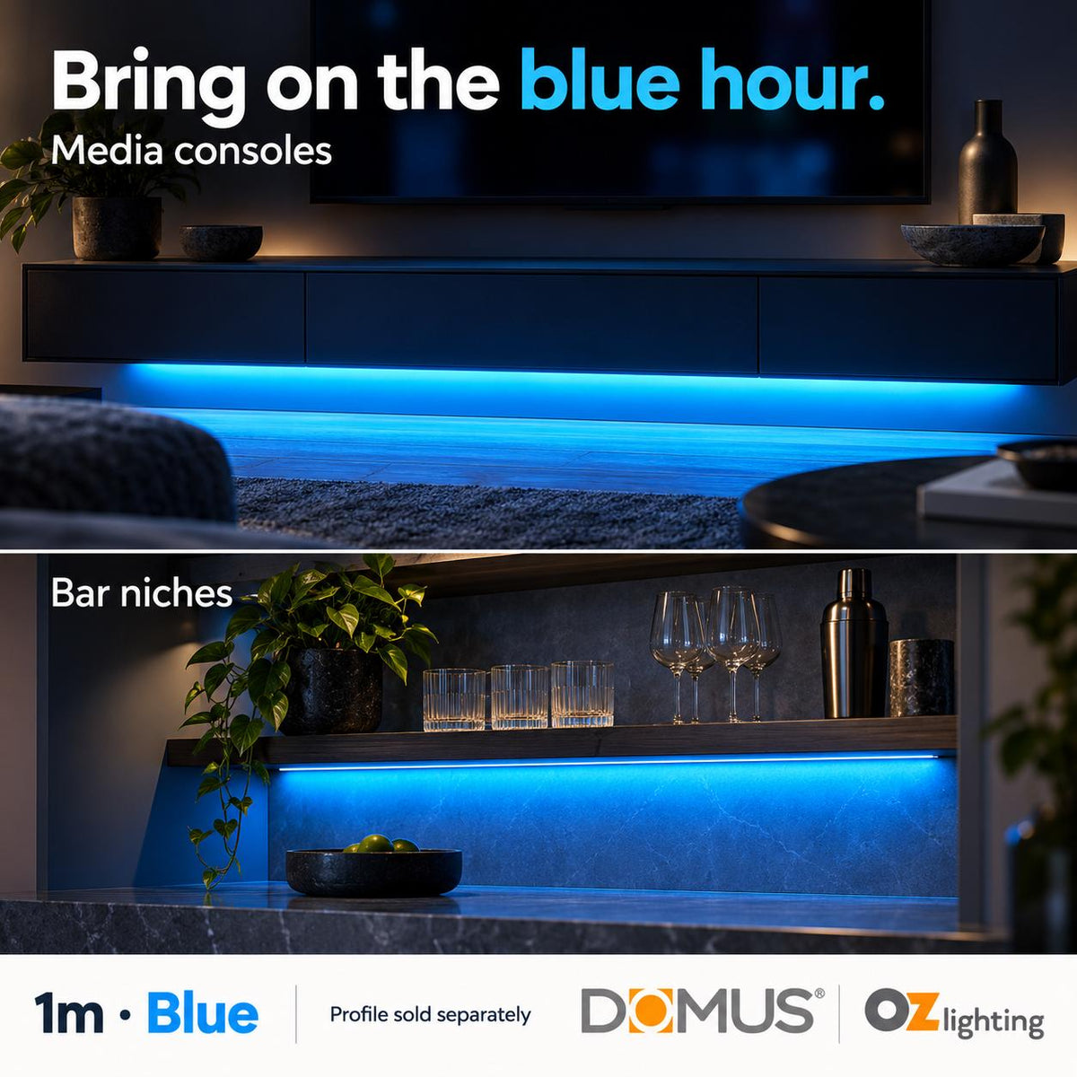 Domus PLEX Vivid 1 Metre 15W/m Blue Outdoor Strip and Driver Bundle-Domus Lighting-Ozlighting.com.au