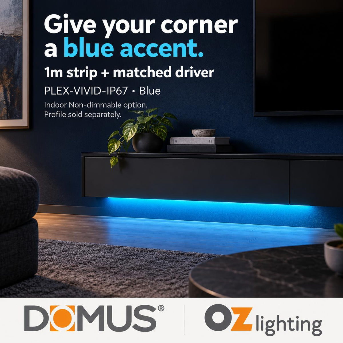 Domus PLEX Vivid 1 Metre 15W/m Blue Outdoor Strip and Driver Bundle-Domus Lighting-Ozlighting.com.au
