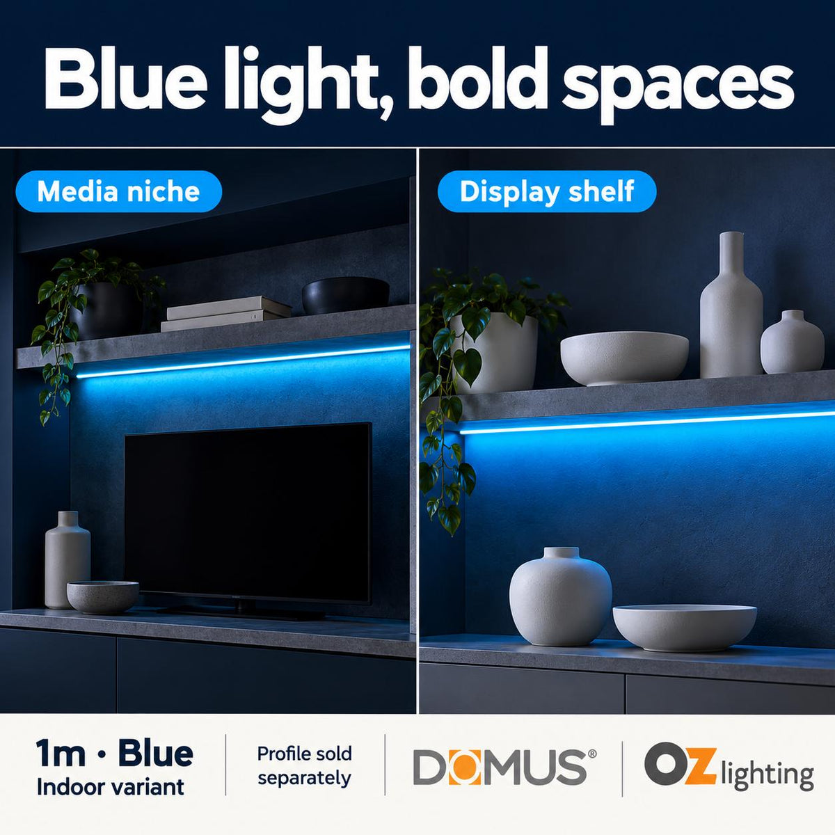 Domus PLEX Vivid 1 Metre 15W/m Blue Strip and Driver Bundle-Domus Lighting-Ozlighting.com.au