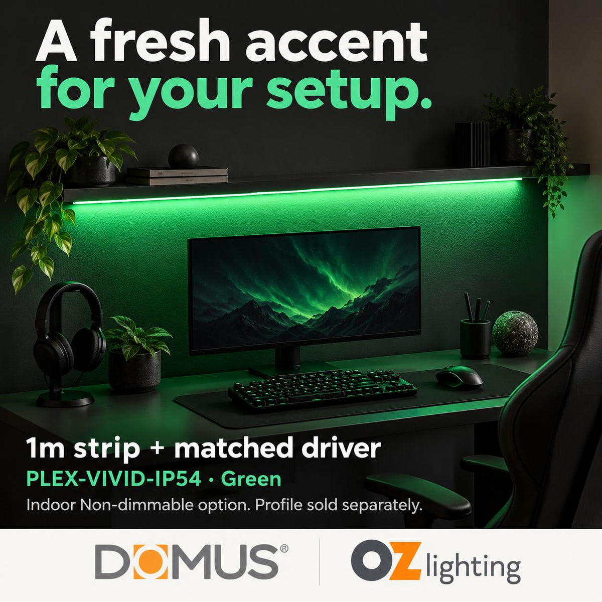 Domus PLEX Vivid 1 Metre 15W/m Green Strip and Driver Bundle-Domus Lighting-Ozlighting.com.au