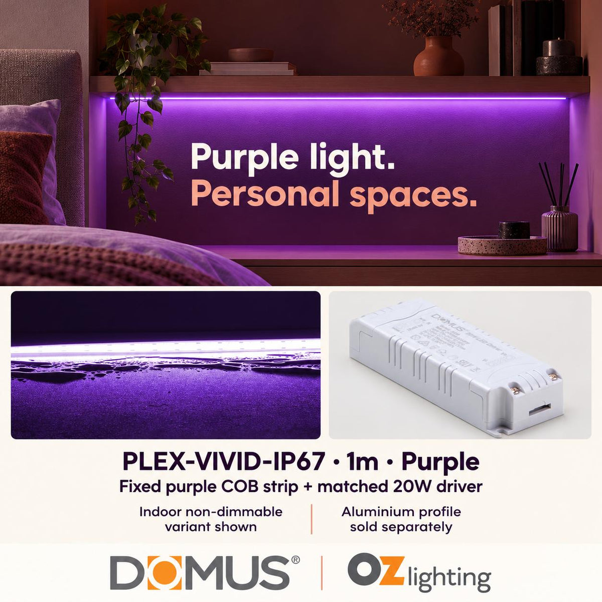 Domus PLEX Vivid 1 Metre 15W/m Purple Outdoor Strip and Driver Bundle-Domus Lighting-Ozlighting.com.au