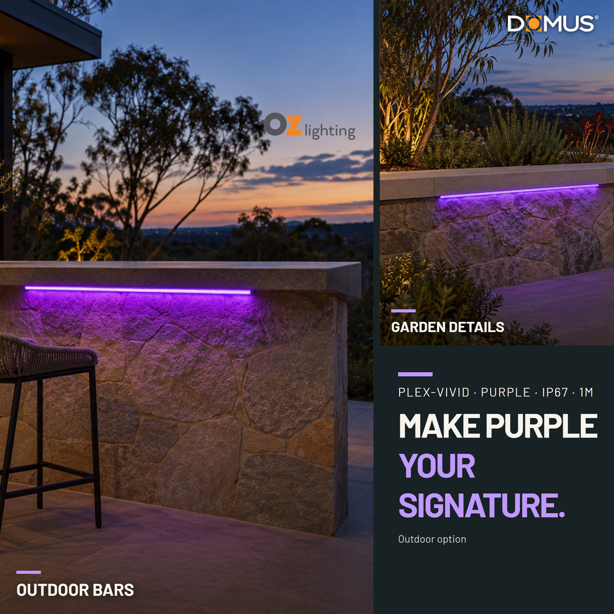 Domus PLEX Vivid 1 Metre 15W/m Purple Outdoor Strip and Driver Bundle-Domus Lighting-Ozlighting.com.au