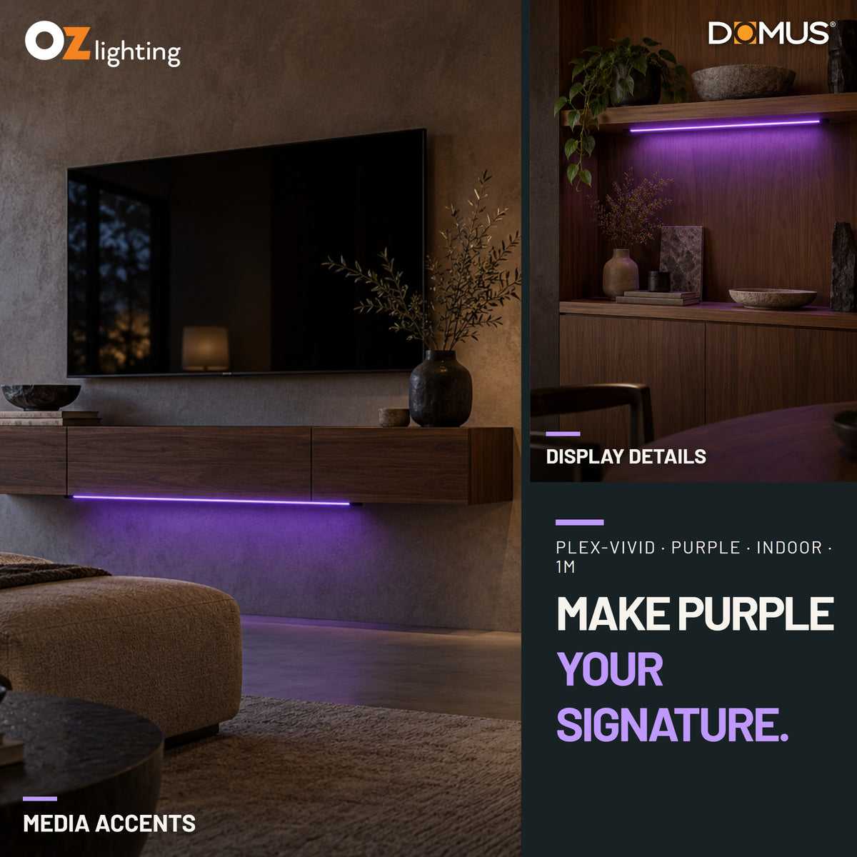 Domus PLEX Vivid 1 Metre 15W/m Purple Strip and Driver Bundle-Domus Lighting-Ozlighting.com.au