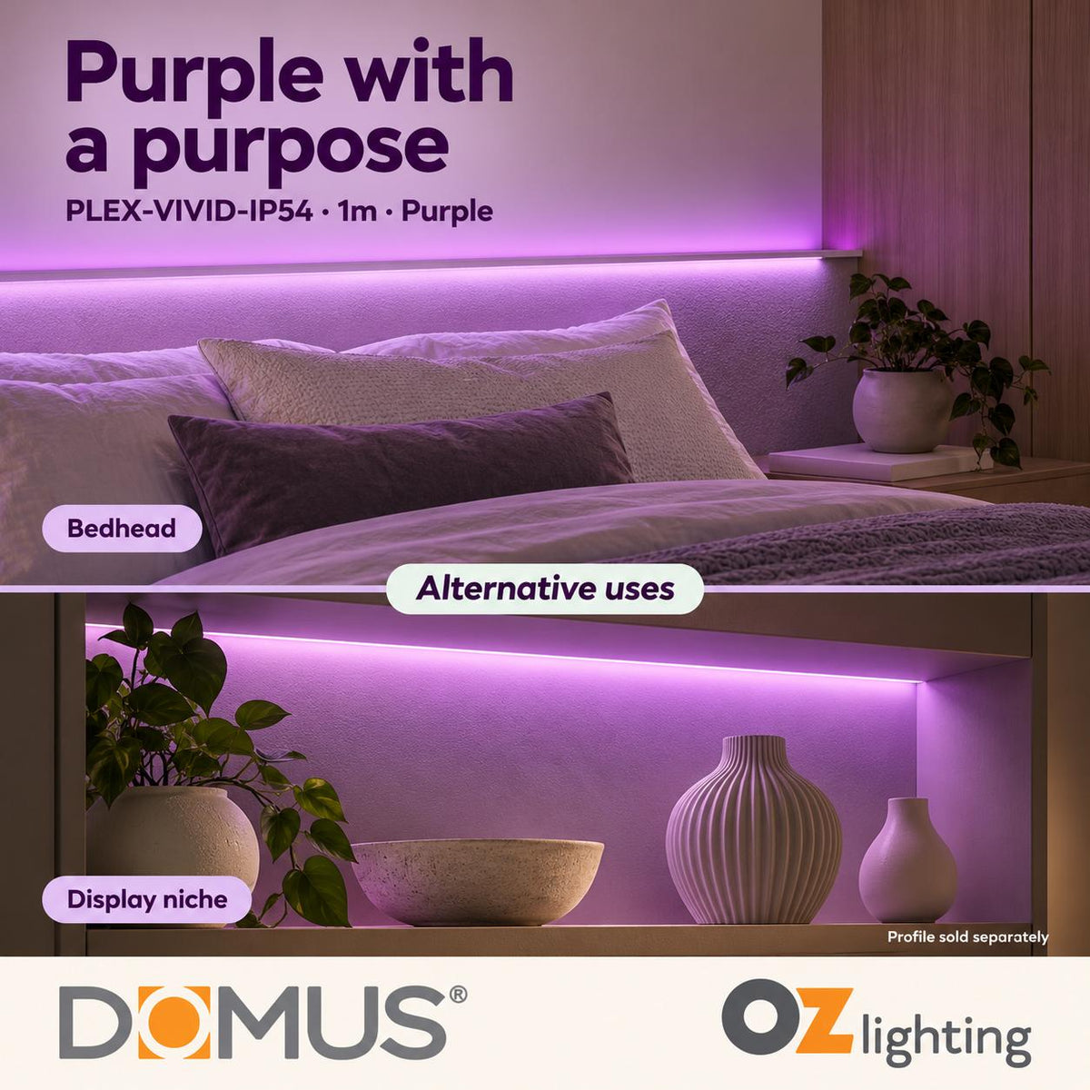 Domus PLEX Vivid 1 Metre 15W/m Purple Strip and Driver Bundle-Domus Lighting-Ozlighting.com.au