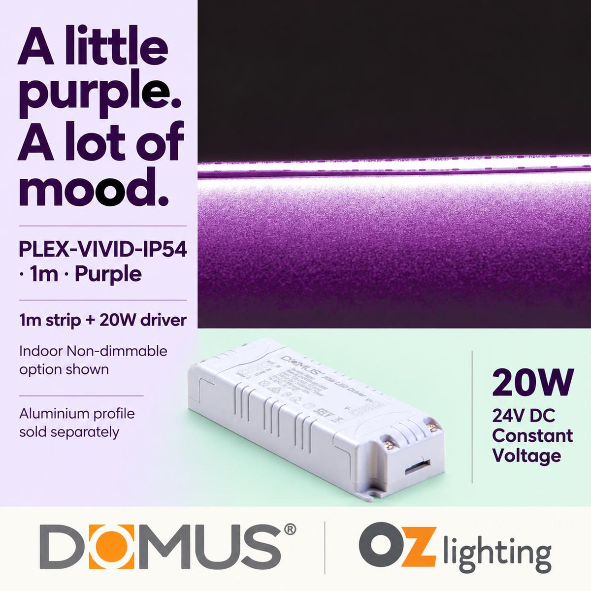 Domus PLEX Vivid 1 Metre 15W/m Purple Strip and Driver Bundle-Domus Lighting-Ozlighting.com.au