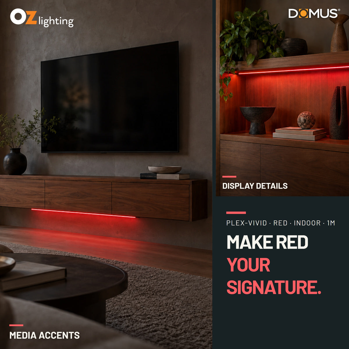 Domus PLEX Vivid 1 Metre 15W/m Red Strip and Driver Bundle-Domus Lighting-Ozlighting.com.au
