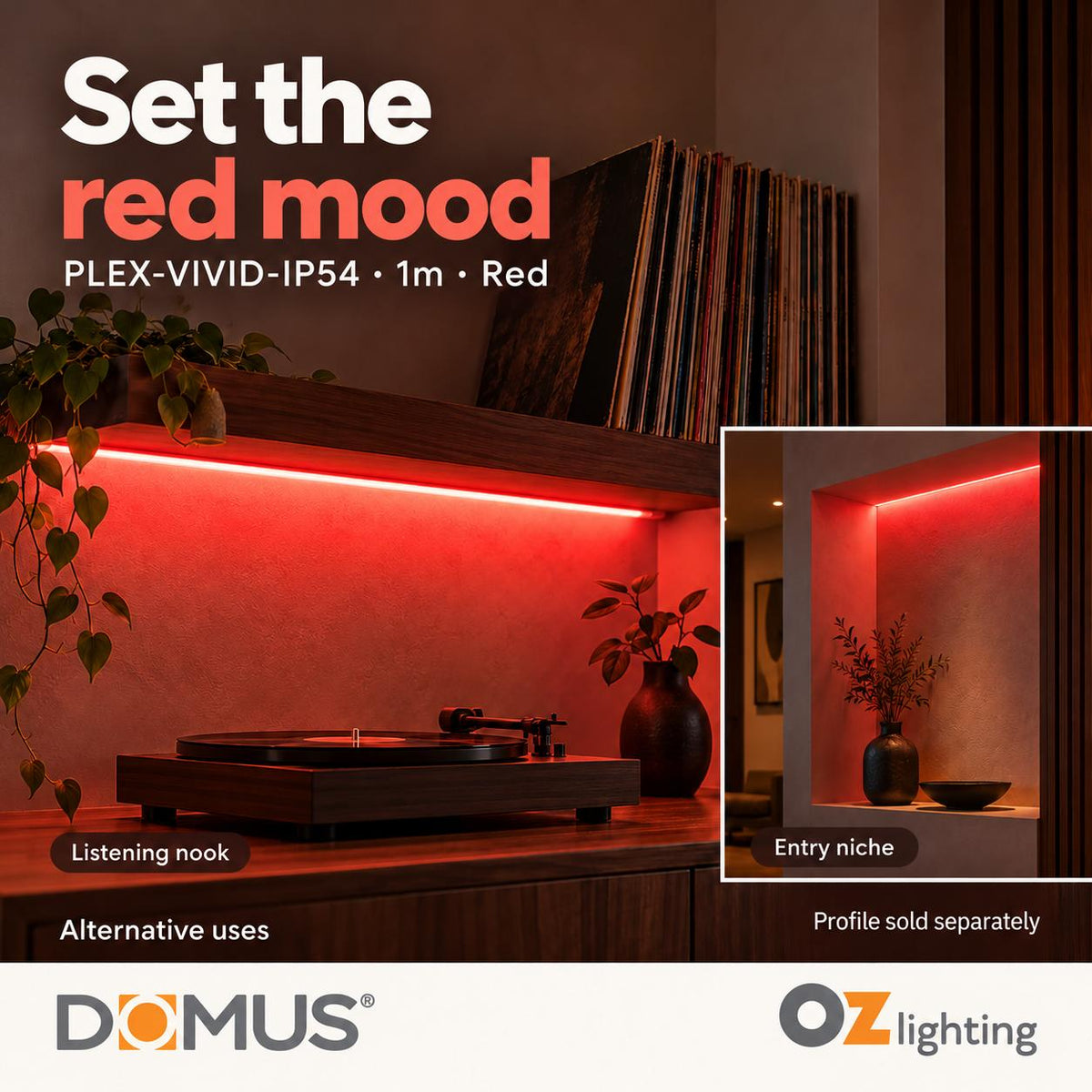 Domus PLEX Vivid 1 Metre 15W/m Red Strip and Driver Bundle-Domus Lighting-Ozlighting.com.au