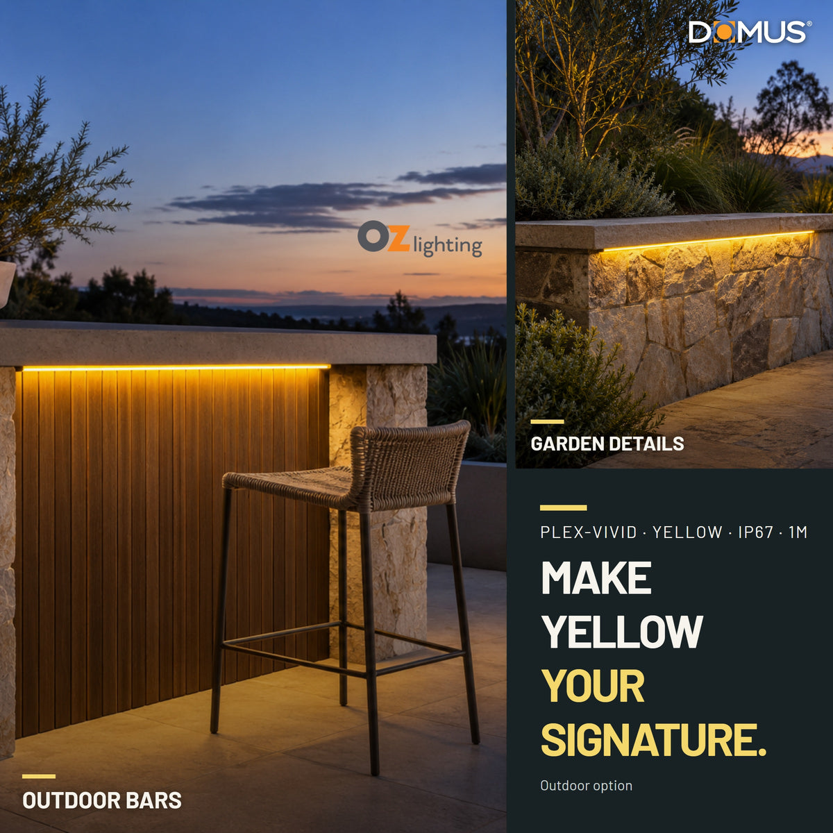 Domus PLEX-VIVID-IP67 LED Strip & Driver Bundle - Yellow, 1m-Domus Lighting-Ozlighting.com.au