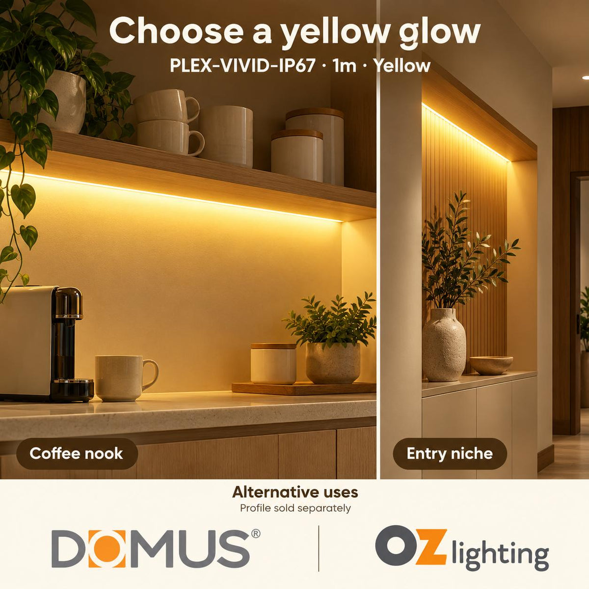 Domus PLEX Vivid 1 Metre 15W/m Yellow Outdoor Strip and Driver Bundle-Domus Lighting-Ozlighting.com.au