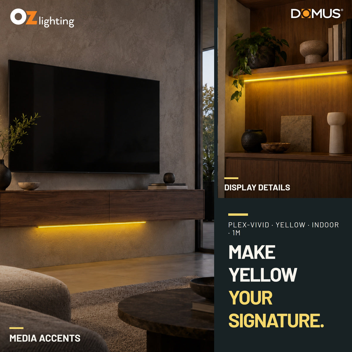 Domus PLEX-VIVID-IP54 LED Strip & Driver Bundle - Yellow, 1m-Domus Lighting-Ozlighting.com.au