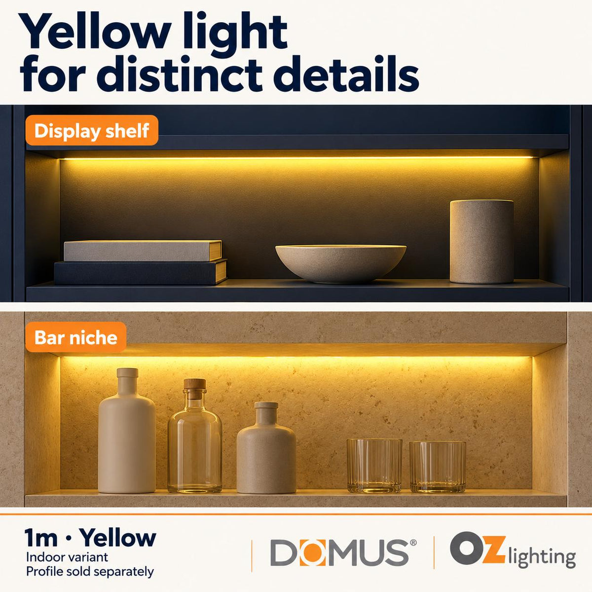 Domus PLEX Vivid 1 Metre 15W/m Yellow Strip and Driver Bundle-Domus Lighting-Ozlighting.com.au